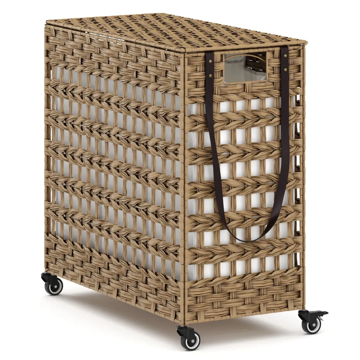 Wäschekorb Rattan mit Deckel 3 Fächer 140L braun | GONSER.CH