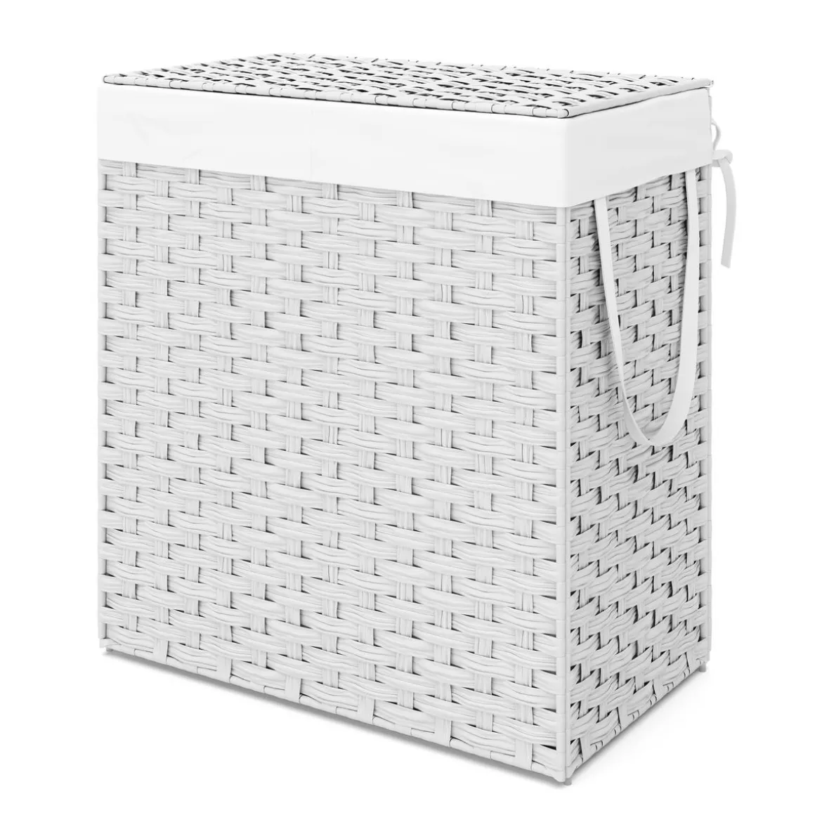 Wäschekorb Rattan mit Deckel 2 Fächer 110L weiss | GONSER.CH