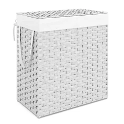 Wäschekorb Rattan mit Deckel 2 Fächer 110L weiss | GONSER.CH