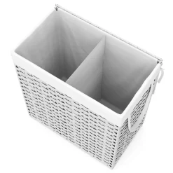 Wäschekorb Rattan mit Deckel 2 Fächer 110L weiss | GONSER.CH