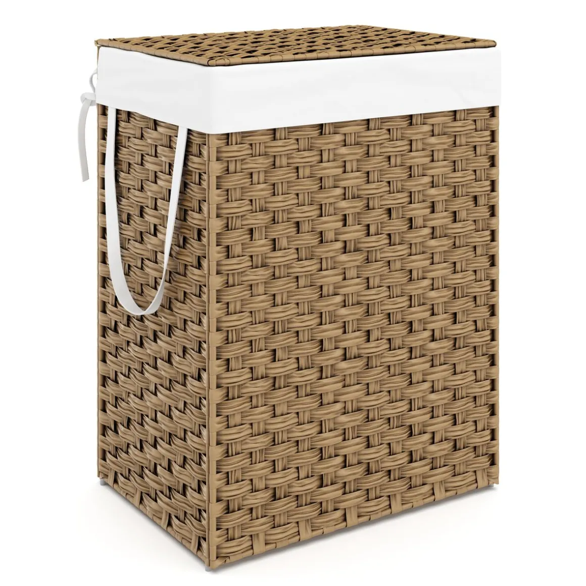 Wäschekorb Rattan mit Deckel 1 Fach 91L braun