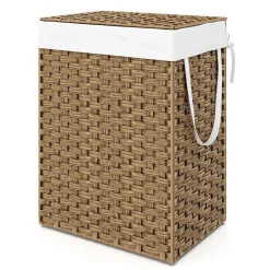 Wäschekorb Rattan mit Deckel 1 Fach 91L braun