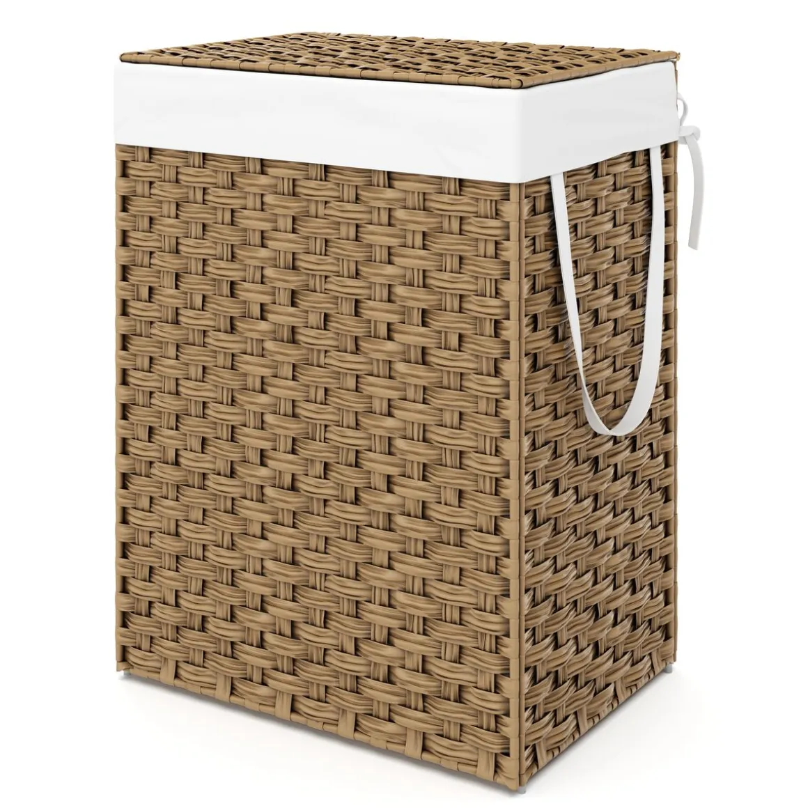 Wäschekorb Rattan mit Deckel 1 Fach 91L braun