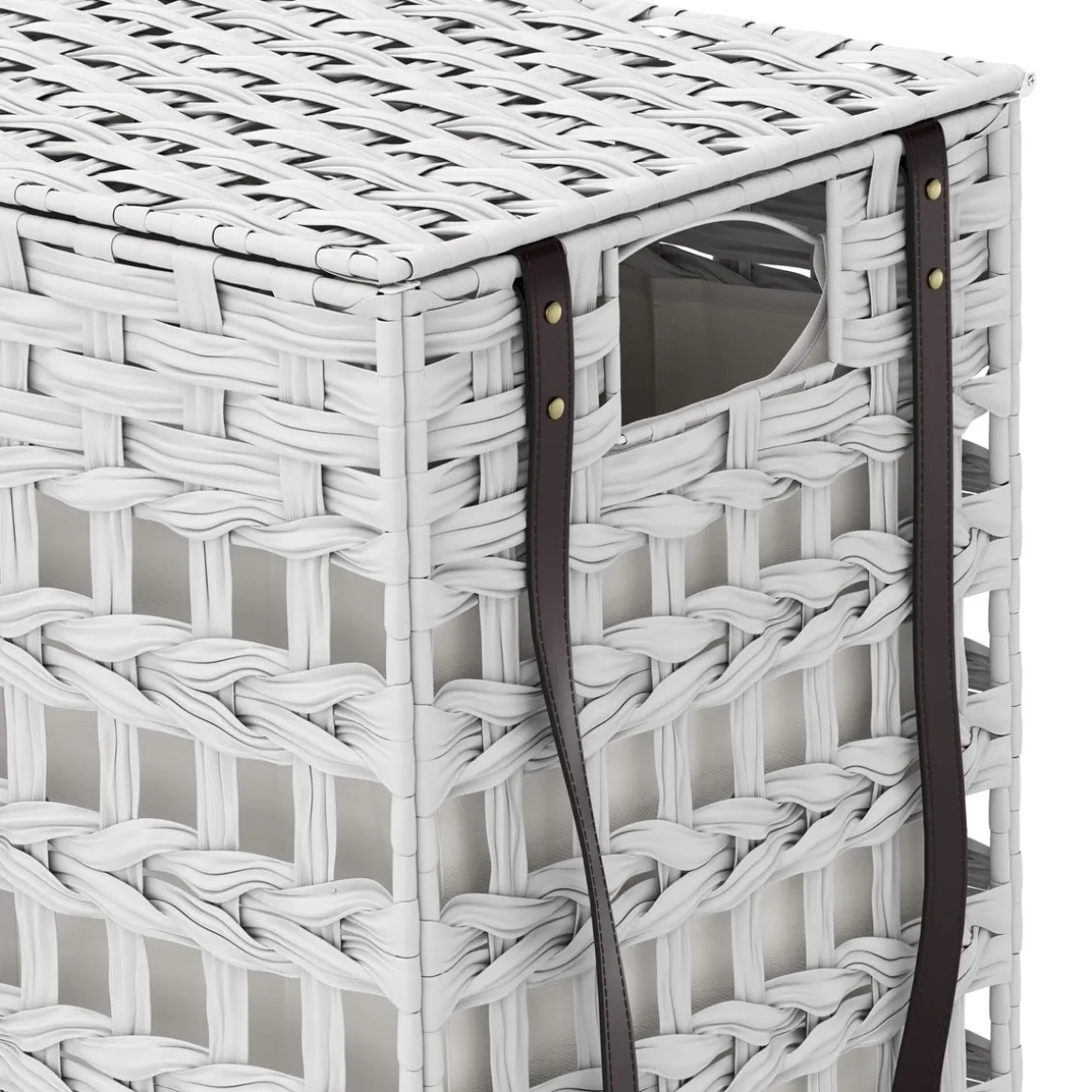 Wäschekorb Rattan mit Deckel 3 Fächer 140L weiss | GONSER.CH