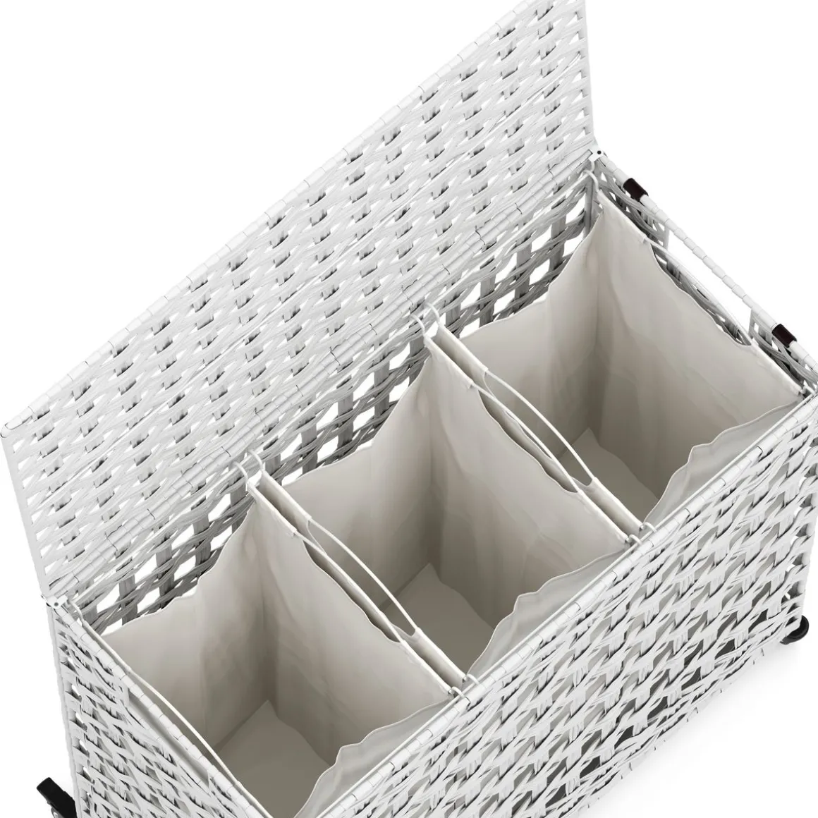 Wäschekorb Rattan mit Deckel 3 Fächer 140L weiss | GONSER.CH