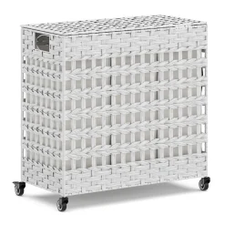 Wäschekorb Rattan mit Deckel 3 Fächer 140L weiss | GONSER.CH