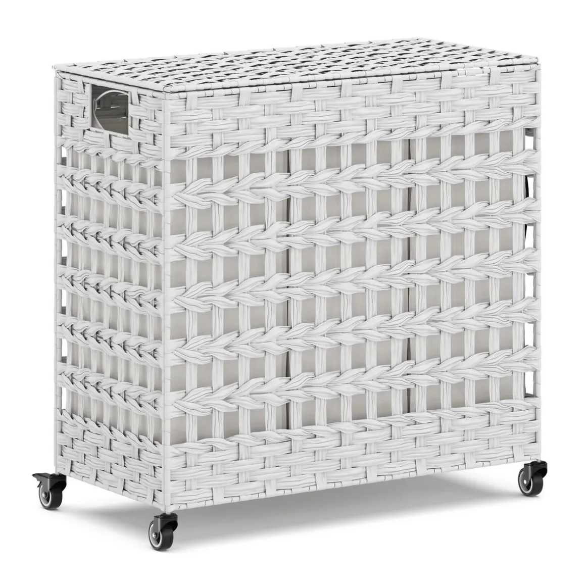 Wäschekorb Rattan mit Deckel 3 Fächer 140L weiss | GONSER.CH