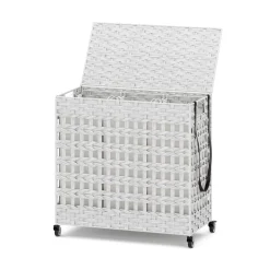 Wäschekorb Rattan mit Deckel 3 Fächer 140L weiss | GONSER.CH