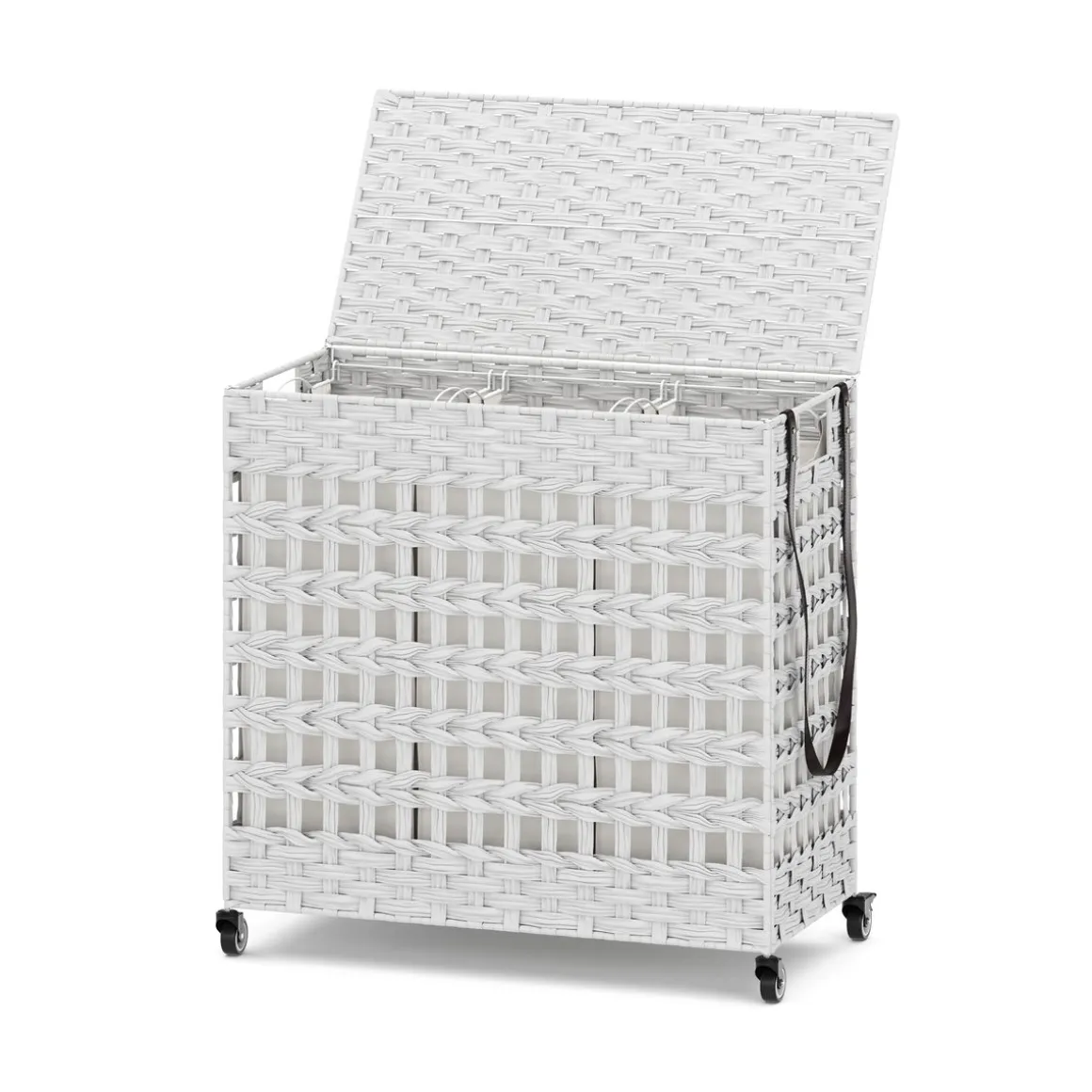 Wäschekorb Rattan mit Deckel 3 Fächer 140L weiss | GONSER.CH