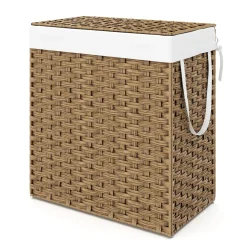 Wäschekorb Rattan mit Deckel 2 Fächer 110L braun | GONSER.CH