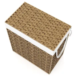 Wäschekorb Rattan mit Deckel 2 Fächer 110L braun | GONSER.CH