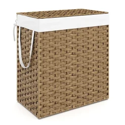 Wäschekorb Rattan mit Deckel 2 Fächer 110L braun | GONSER.CH