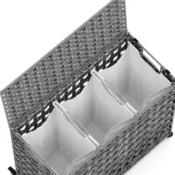 Wäschekorb Rattan mit Deckel 3 Fächer 140L grau