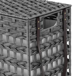 Wäschekorb Rattan mit Deckel 3 Fächer 140L grau