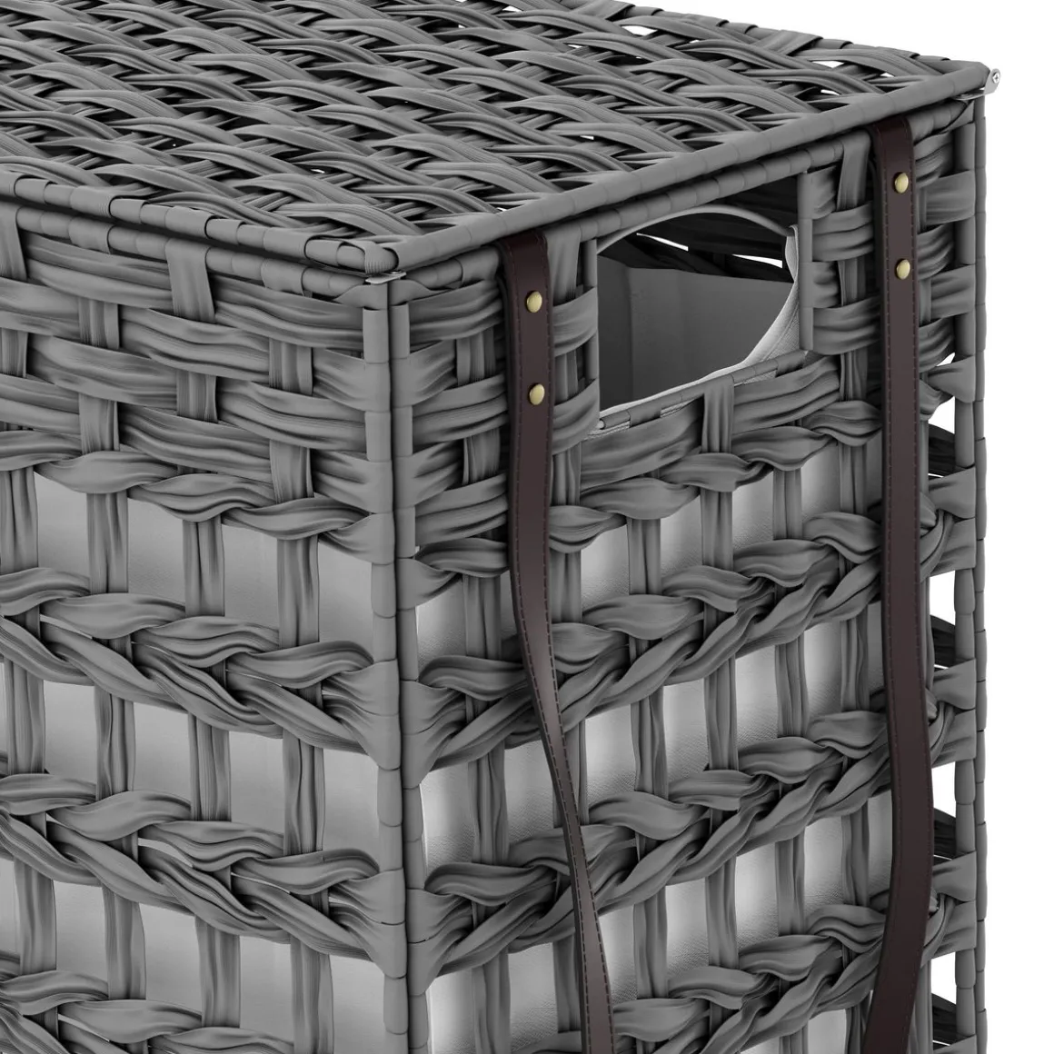 Wäschekorb Rattan mit Deckel 3 Fächer 140L grau