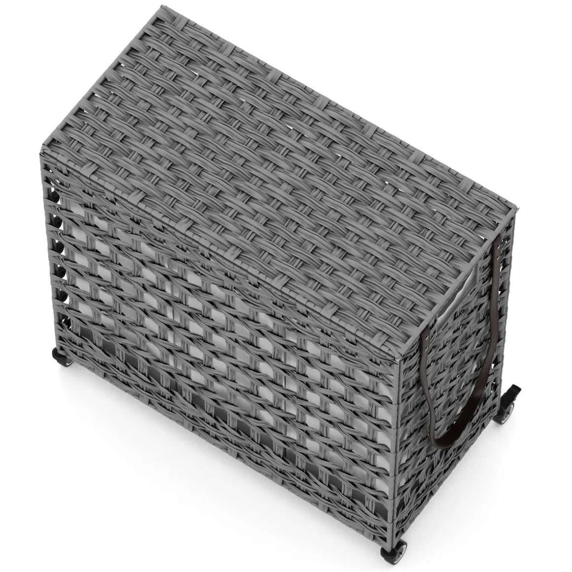 Wäschekorb Rattan mit Deckel 3 Fächer 140L grau