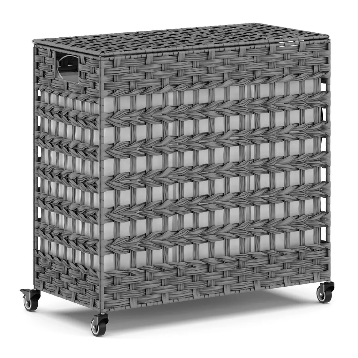 Wäschekorb Rattan mit Deckel 3 Fächer 140L grau