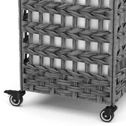 Wäschekorb Rattan mit Deckel 3 Fächer 140L grau
