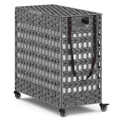 Wäschekorb Rattan mit Deckel 3 Fächer 140L grau