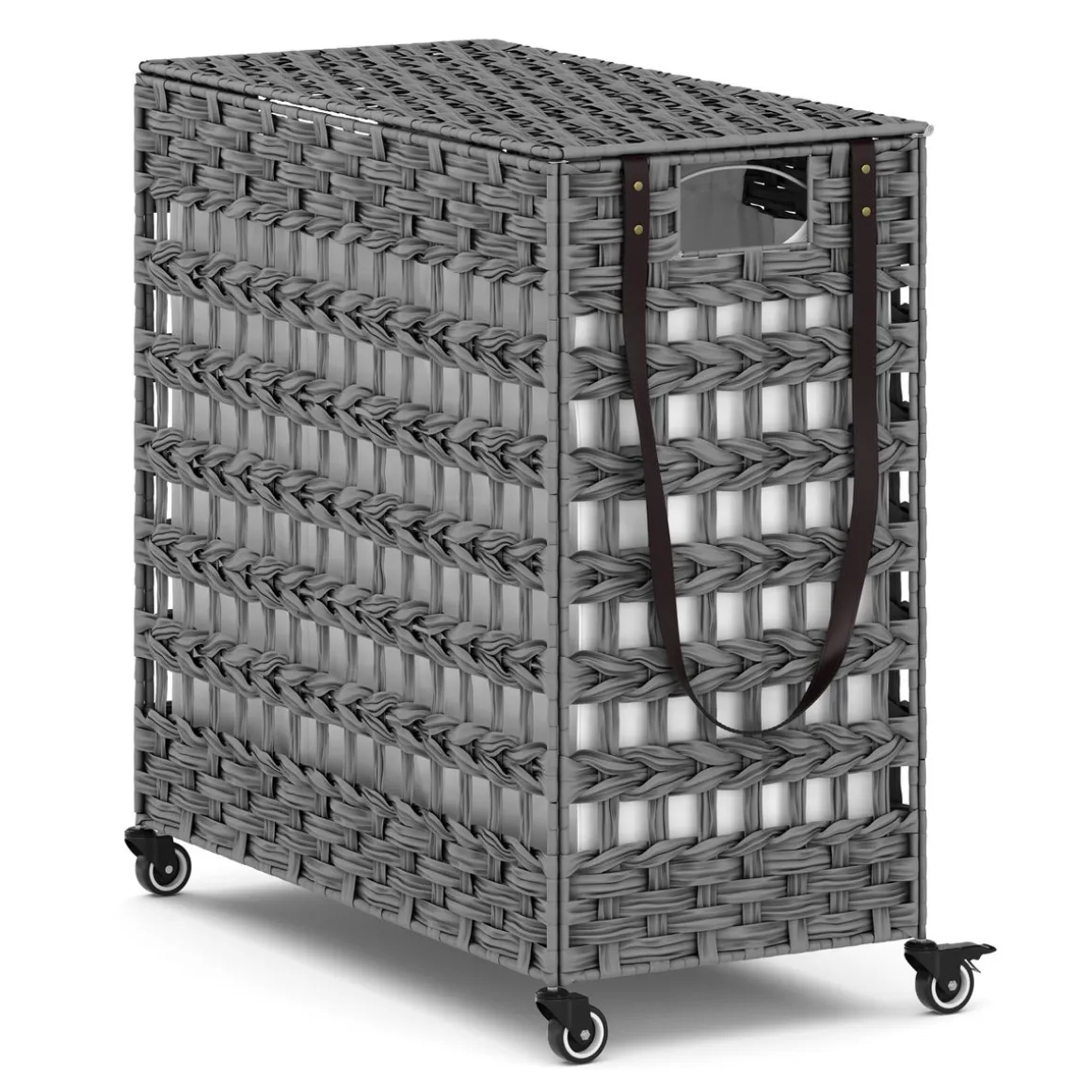 Wäschekorb Rattan mit Deckel 3 Fächer 140L grau
