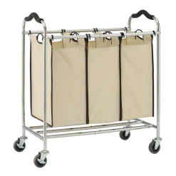 Wäschesammler 3 Fächer 138L silber/beige