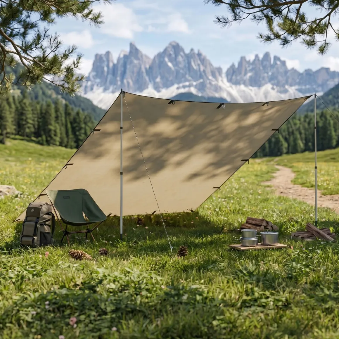 Zeltplane Tarp 300 x 400 cm wasserdicht beige