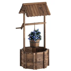 Zierbrunnen Holz mit Eimer und Kurbel 55 x 115 cm natur