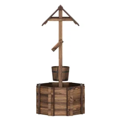 Zierbrunnen Holz mit Eimer und Kurbel 55 x 115 cm natur