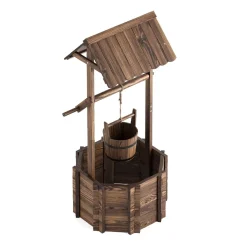 Zierbrunnen Holz mit Eimer und Kurbel 55 x 115 cm natur