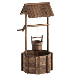 Zierbrunnen Holz mit Eimer und Kurbel 55 x 115 cm natur