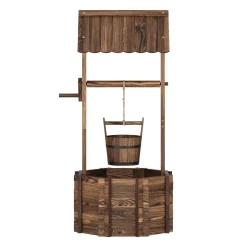 Zierbrunnen Holz mit Eimer und Kurbel 55 x 115 cm natur
